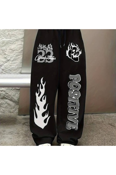 classy moda Unisex Graphic Printed 3 Thread Ribbed Wide Leg Sweatpants