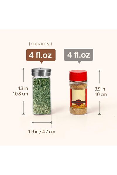 ComSaf Borcane de sticlă pentru condimente cu capace dozatoare, 4 oz, set de 24, pătrate mici, set vrac