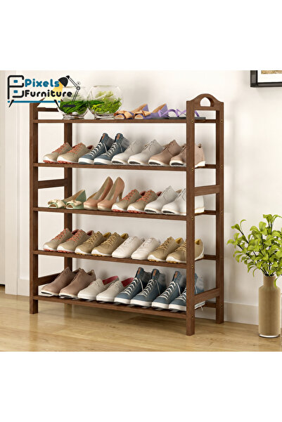 PixelsFurniture منظم أحذية من بكسل الأثاث 5 طبقات مصنوع من الخيزران الطبيعي