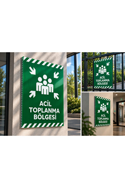 MCK Reklam Acil Toplanma Bölgesi Uyarı Levhası 25x35 cm (3 mm Oluklu Polikarbon)