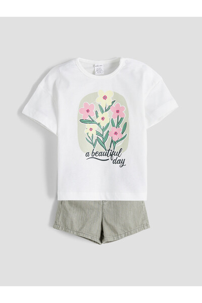 LC Waikiki Nevavm Farkıyla Lcw Baby Ecru Oval Collar Baby Girl T-Shirt and Je...