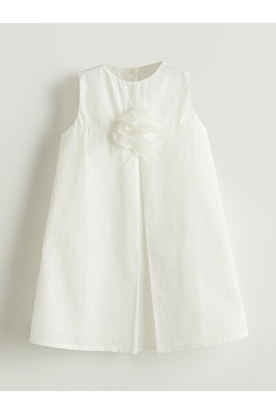 LC Waikiki Alita City Lcw Kids White Poplin Floral Girl's Dress with a Differ...