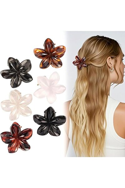 TERRIFI 6 Pcs Floral Hair Clips, 1.57 Inch Small Flower Claw Clips, Amber Col...