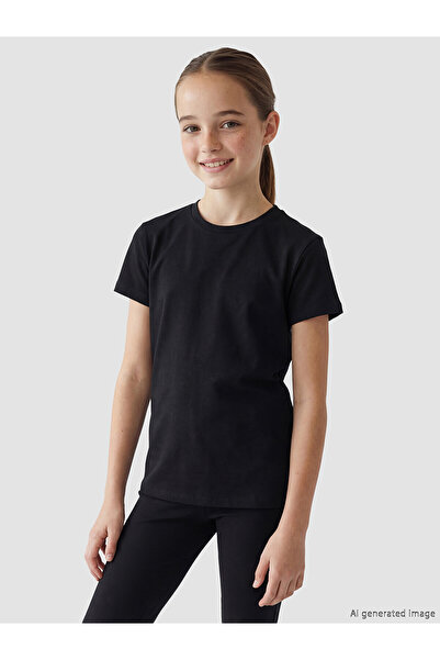 LC Waikiki Two Mt Shop Quality Lcw Kids Black Girls' Oval Neck T-Shirt