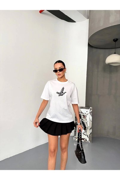 bysocafashion تي شيرت أبيض قصير الأكمام مطبوع للسيدات
