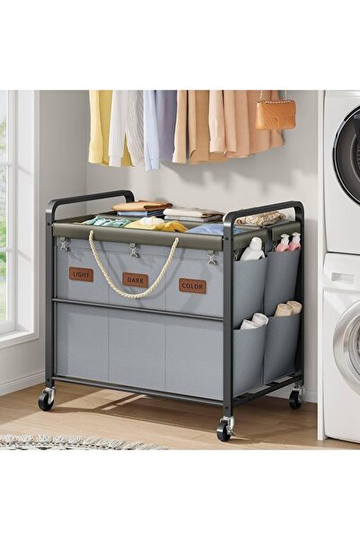 Tajsoon 350L Extra Large Laundry Hamper 6 Section, Heavy Duty Laundry Cart wi...