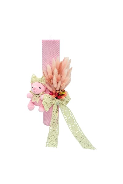 OEM Lumanare botez tip fagure din ceara naturala, decorata cu flori uscate si...