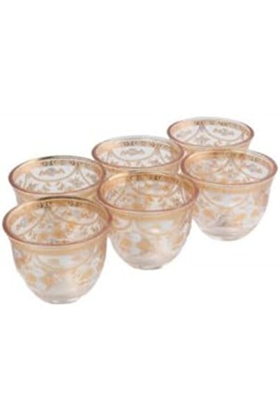 HOMEVEO Premium Arabic Coffee Cup Set of 6 Pieces - Glass with Gold Patterns ...