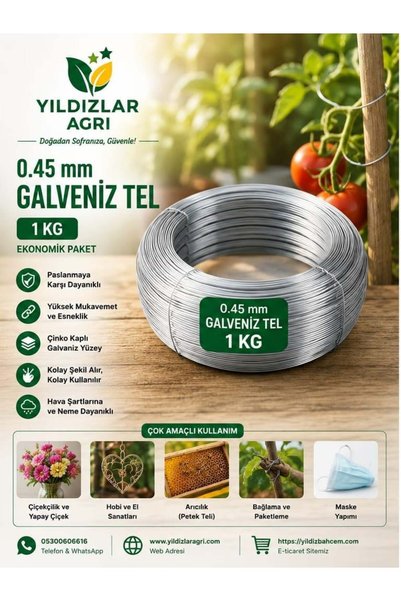 GÜLAL HIRDAVAT Bahçe ve Fide-Fidan Bağlama Teli 1Kg 0.45MM Galvenizli Yumuşak...