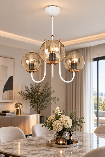 MŞ Aydınlatma Niva Beyaz Gold 3 Bal Camlı Avize