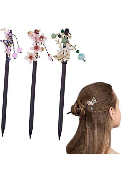 X SPRING Wooden Hair Pins, 3 PCS Elegant Hair Sticks for Women, Natural Wood ...