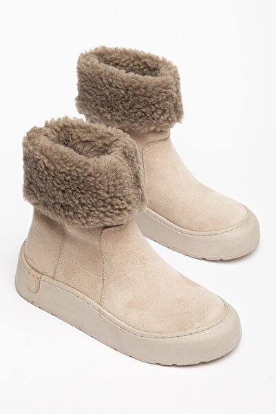 Dubais Shoes Women's Beige Suede Fur Thick-Soled Winter Boots Soft Textured S...
