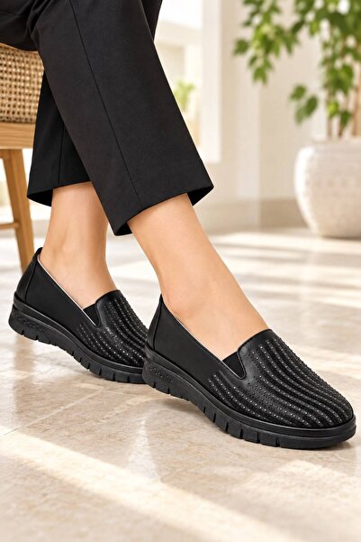 SOLERIUM SHOES Tam Ortopedik Taş Detaylı Babet Ayakkabı Anne Ayakkabı Günlük Ayakkabı Klasik Ayakkabı