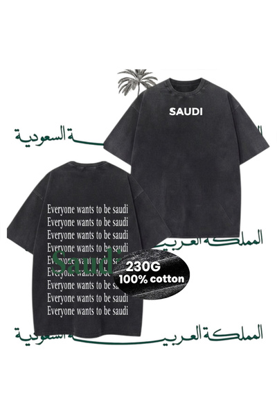 MUZİ 966 السعودية قميص تي شيرت قطني 100% بوزن 230 جرام، كبير الحجم وثقيل الوز...