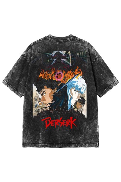 Sekizbiraltı Anime Berserk Printed Washable Black Oversize Tshirt