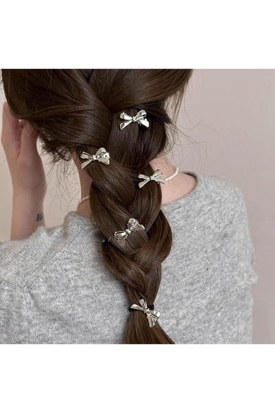 GENERAL 8pcs Silver Bow Hair Accessories, Cute Mini Duckbill Claw Clips, Idea...