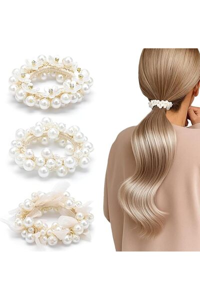 Parlberd 3 PCS Pearl Hair Scrunchies for Women, Elegant Elastic Ponytail Hold...