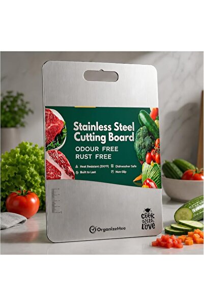 OrganizeMee Stainless Steel Chopping Board for Kitchen Heavy-Duty Cutting Boa...