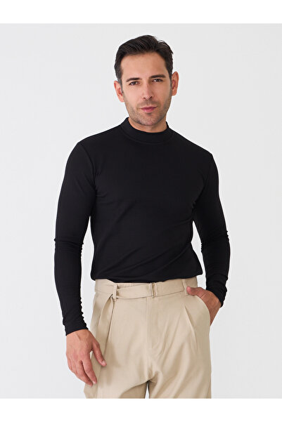 MARDA Turtleneck Crepe Fabric Long Sleeve T-Shirt