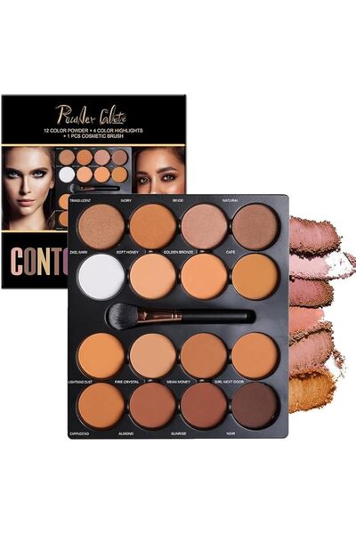 SWIUKPHE 16 Colors Contour Palette Medium to Dark, Matte Powder Blush Highlig...