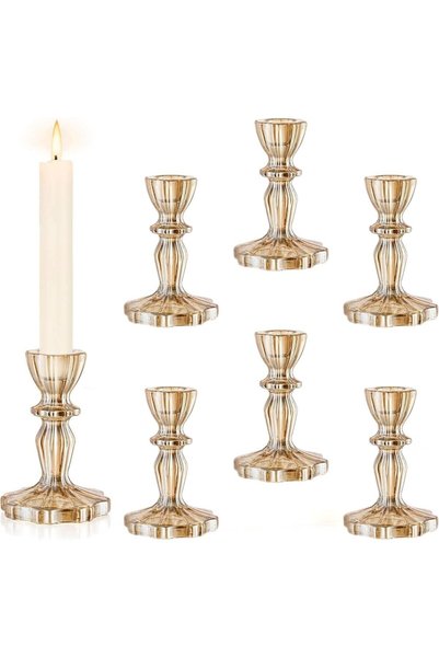 Generic HOME ZONE Set of 6 Clear Taper Candle Holders for Table Centerpiece, ...