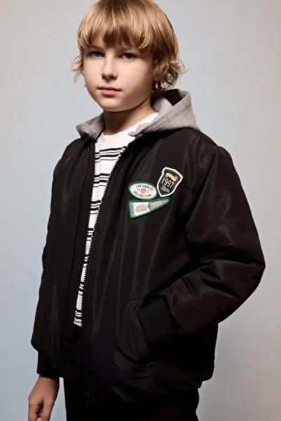 DeFacto Windproof Detachable Hood Zipper Pocket Bomber Coat Boy's H0201A826Au
