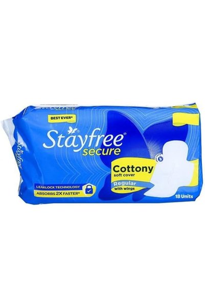 Stayfree ابقَ مرتاحًا مع غطاء ناعم وآمن من القطن، عادي مع أجنحة، عبوة تحتوي ع...