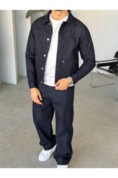 Gambocci Men's Denim Jacket in Navy Blue
