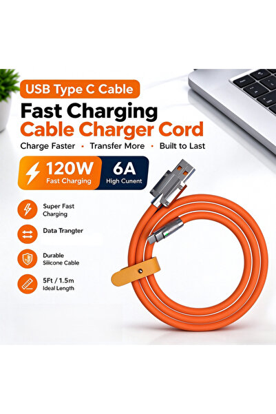 Generic 120W 6A USB A to Type C Fast Charging Cable Soft Silicone High Speed ...