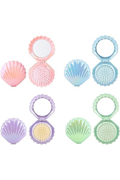 Yelajoy 4 PCS Foldable Travel Hair Brushes with Mirror, Shell Shape Pocket Br...