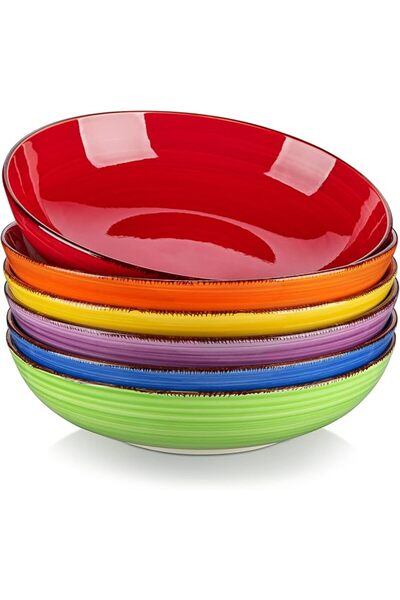 Vancasso Bonita Pasta Bowls Set of 6, 38 oz Shallow Bowls, Ceramic Pasta Plat...