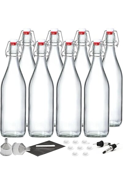 Home Zone Pack of 4 [1 Liter / 33 fl. oz.] Swing Top Glass Bottles w/Airtight...
