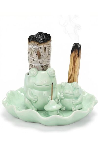 Generic ChangWanna Frog Incense Holder Waterfall - Ceramic Cone Backflow Ince...