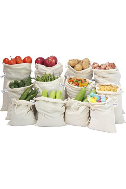 Generic Beddify 100% Cotton Set of 12 Reusable Fridge Storage Bags for Vegeta...
