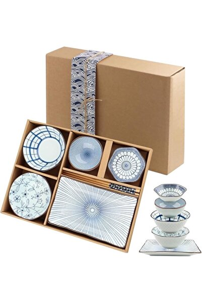 TERRIFI 7-Piece Ceramic Bowl Set, 2 Rice Soup Bowls with 2 Dipping Dishes and...