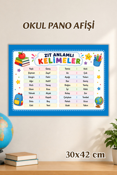 Metranya Zıt Anlamlı Kelimeler Afişi, İlkokul Eğitici Afiş, Sınıf Panosu İçin...