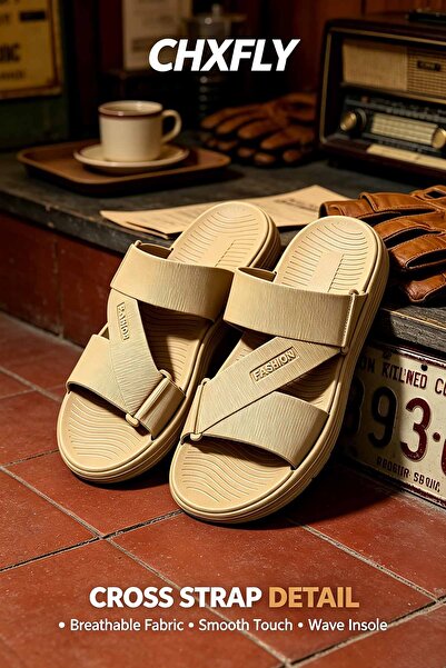 Khayrat Slipper Adjustable Fabric Strap Sandals Wave Insole Comfort