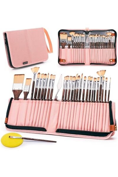 Generic 26pcs Paint Brush Set with 27-Slot Standing Case for Acrylic Oil Wate...