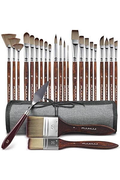 Generic Fuumuui 25pcs Paint Brush Set, Professional 9 Shapes with Wide Flat,