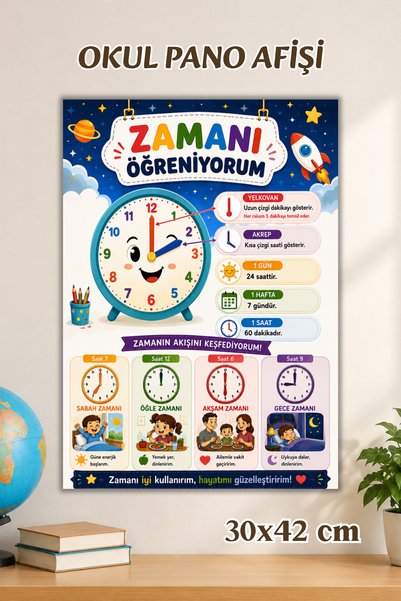 Metranya Saatler 1. Sınıf İçin Afişi, İlkokul Eğitici Afiş, Sınıf Panosu İçin...