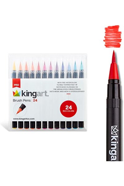 Generic أقلام فرشاة KINGART Pro، 24 لونًا للرسم بالألوان المائية الحقيقية مع ...