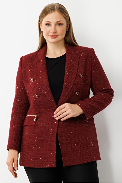 Moda İlgi Modailgi Mono Yaka Pullu Tüvit Kumaş Ceket Bordo