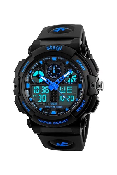 Stagi Waterproof Analog-Digital Movement Watch with Resin Strap for Men