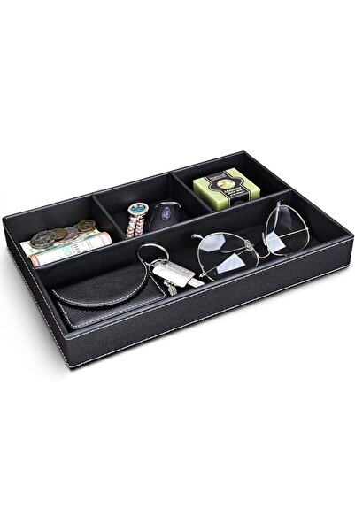 Yelajoy Faux Leather Valet Tray for Men - Stackable Tray, Nightstand/Drawer J...