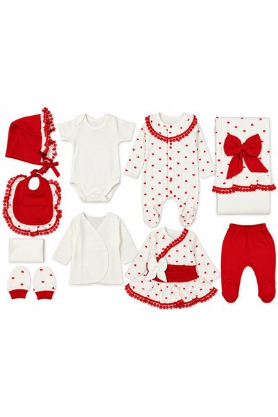 MCT Baby Wear Baby Girl 100% Cotton 10-Piece Hearted Hospital Discharge Set –