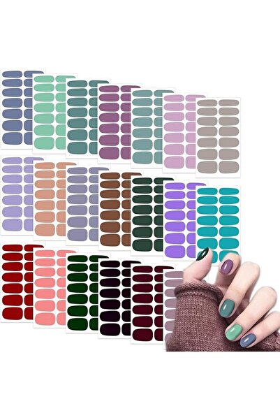 ALMEKAQUZ 20 ورقة من ملصقات طلاء الأظافر، شرائط تغطية كاملة للأظافر بلون واحد...