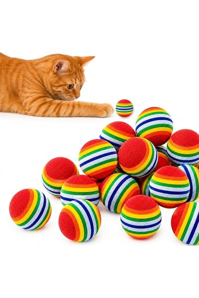 PETCIRCLE مجموعة من 10 كرات لعب للقطط حمراء قوس قزح مقاس 1.38 بوصة، مصنوعة من...