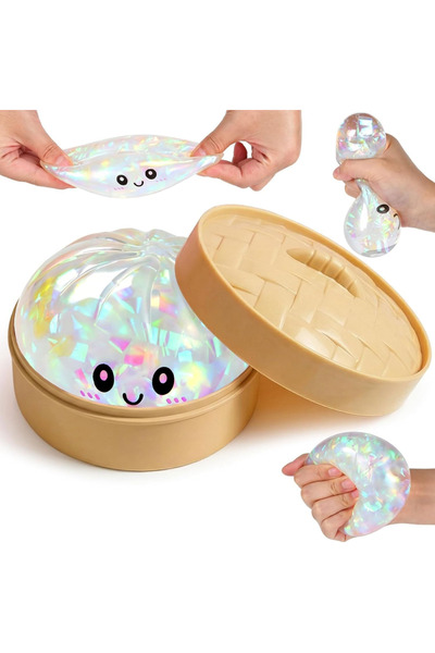 Generic Brand 10cm Giant Glitter Dumpling with Steamer Basket, Stress Balls Fidget Sensory Toy, Soft Squeeze Decompression Dough Gift, Fidget Sensory Toy for Adults Anxiety Relief, Novelty Squeeze