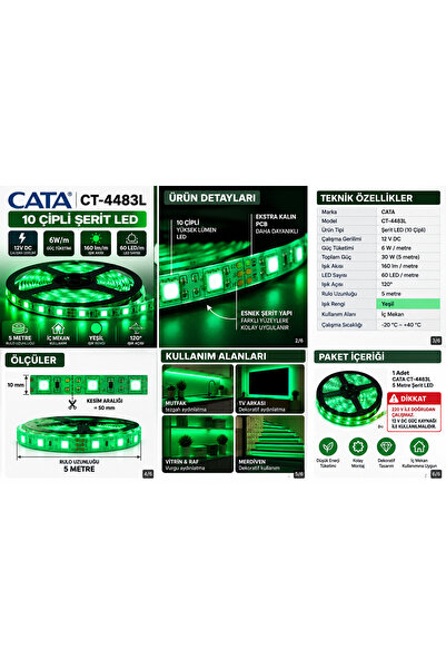 CT-4483L 10 Çipli Yeşil Şerit LED 5 Metre – İç Mekan