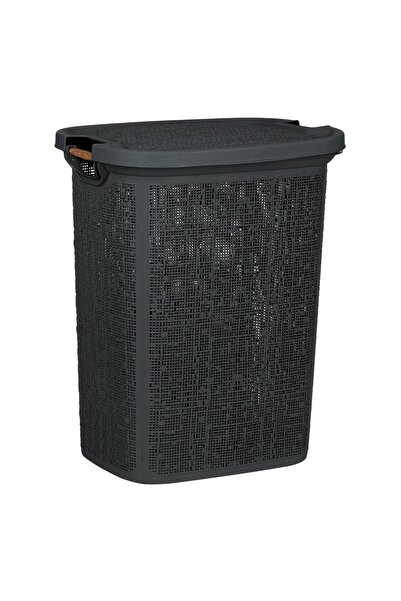 DD SHOP Cos Rufe Antracit cu Manere din Lemn 46x37x57,5cm - 60L - Cosuri Plas...